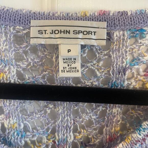 ST JOHN SPORT Multi-Season Blue Multi Open Knit Pullover Sweater PETITE - Picture 3 of 15